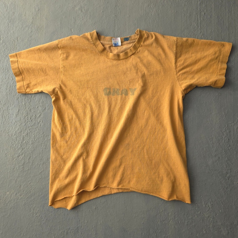 Vintage 90s Fruit of the Loom Orange T-shirt L Stenciled GRAY